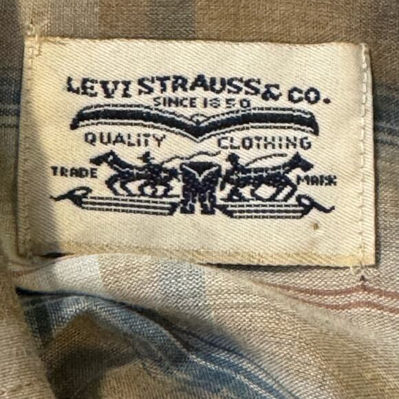 Vintage Size Medium Levi's Levi Strauss & Co Pearl Snap Brown Plaid Shirt Korea - Picture 8 of 9
